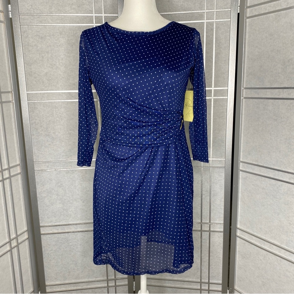 RAE Republic  Women Navy White Polka Dot Dress Size Petit M